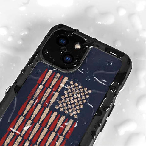 Blue Bullet American Flag iPhone 15 Plus Waterproof Case